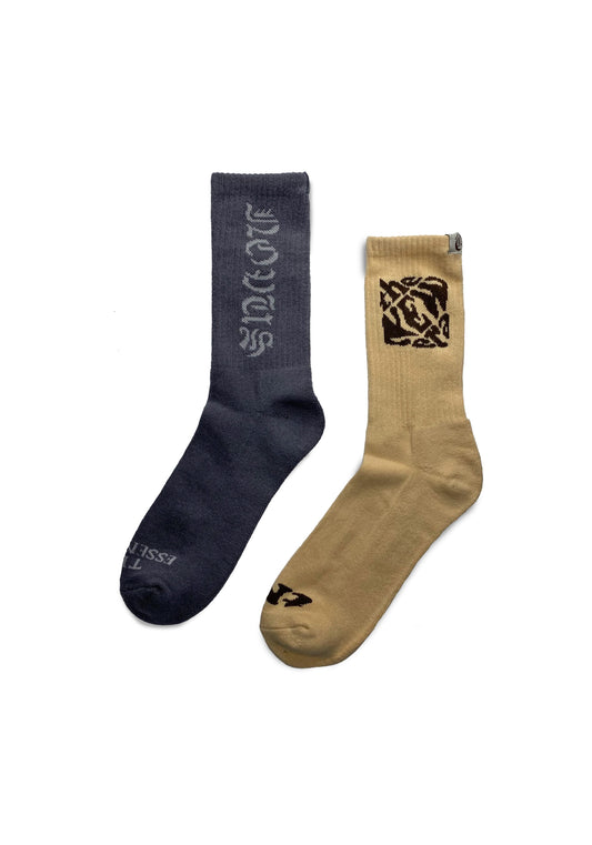 GunPowder' & Cream' Crew Socks Bundle (2 Pairs)